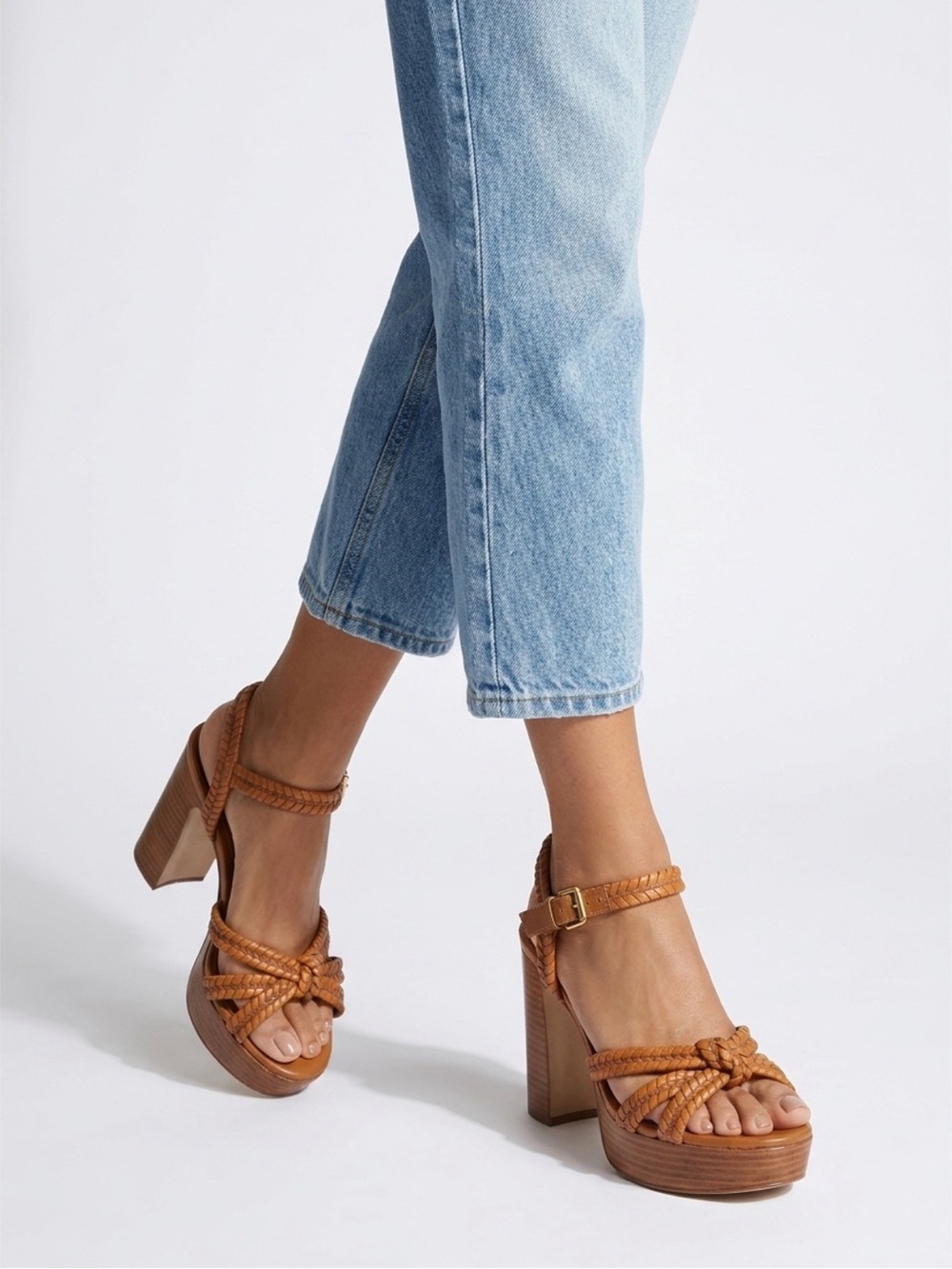 SCHUTZ Tan Braided Platform Block Heel Sandals
